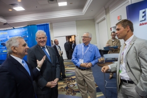 Under Secretary of Defense, Frank Kendall and Ranking member of the Armed Services Committee, Senator Jack Reed visited the Evans Capacitor Company booth during SENEDIA, Defense Innovation days.