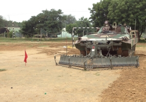 Pearson Engineering’s Surface Mine Clearance System fitted to the Indian BMP tracked infantry fighting vehicle