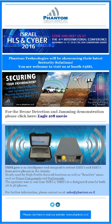 Phantom Technologies to exhibit at Israel HLS and Cyber 2016
