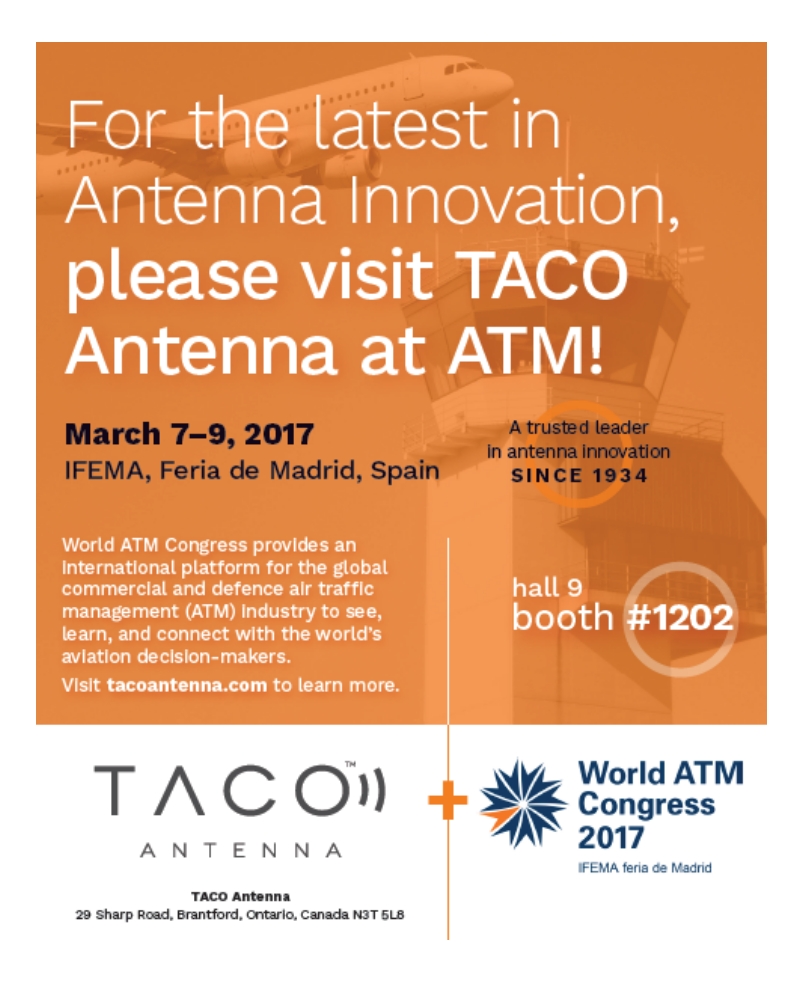 TACO exhibiting at World ATM Congress 2017