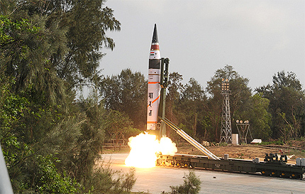 Agni-V long range ballistic missile launch